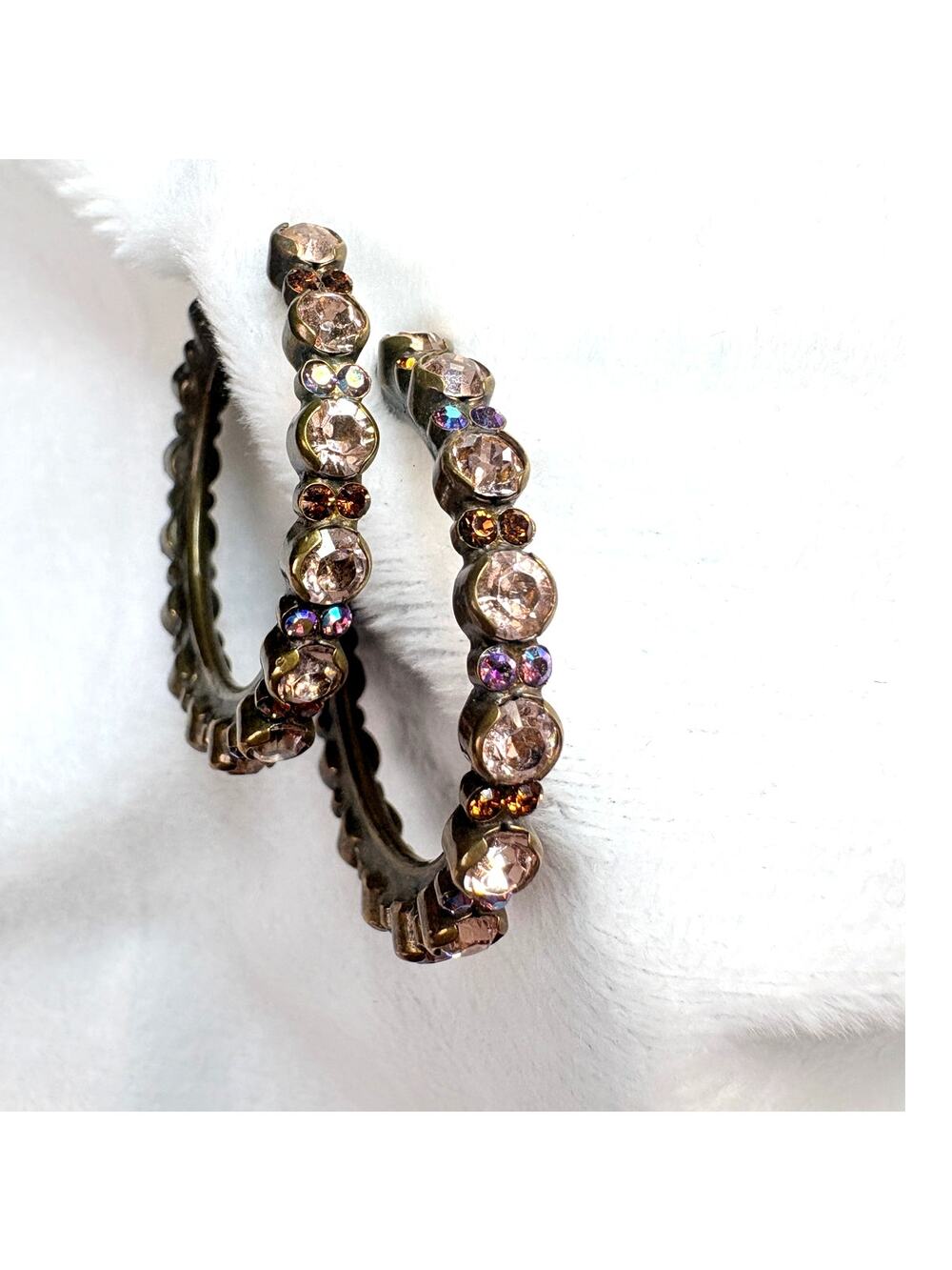 Sorrelli Champagne Topaz AB Earrings • Antique Brass • Early 2000s Signed